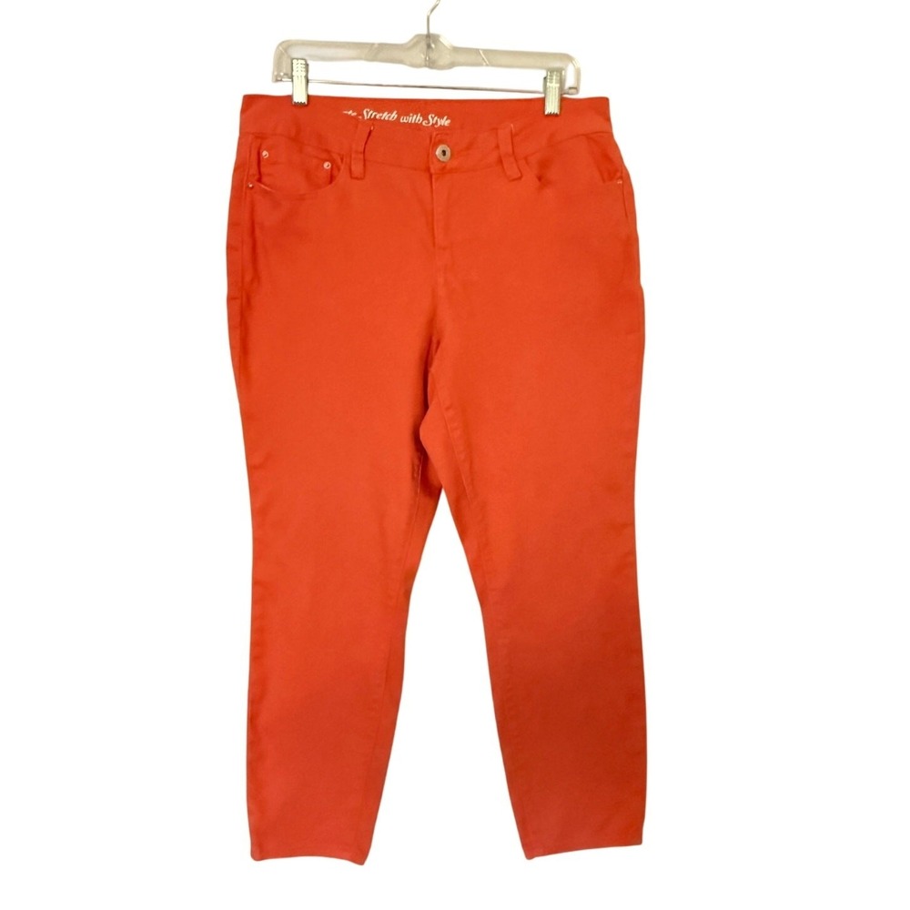 Signature Studio Pants Sz 14 Orange Stretch Slim Leg Casual Bright Bold Trousers